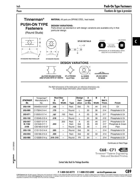 Écrou rapide à emboîter pour goujon de 0,167 po à 0,173 po de diamètre Acier à ressort, phosphate et huile par Tinnerman®