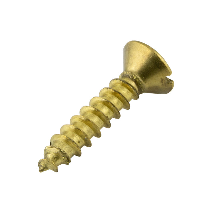Wood Screw, Flat Head 90° ctsk., Slotted, #14 x 3-1/2" Length, Brass, ASME/ANSI B18.6.1