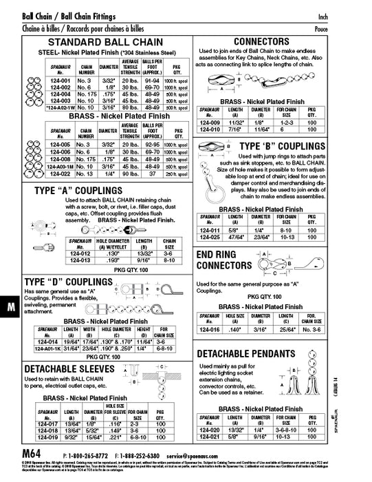 Ball Chain Coupling Type "A" for #3-#6 Chain (.130" Hole DIA.) Brass, Nickel Plated