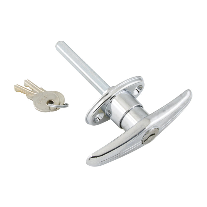 Locking T Handle , 90 Degree Action Locking , Keyed Different 1 1/2" Hole Centres Zinc Base Die-Cast, Chrome Plated. by Spaenaur Inc.