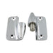 Charnière « Block » pour portes décalées, grande taille (longueur totale 100 mm), trous taraudés M8 x 13 mm (2 moitiés, moitié inférieure avec goupille fixe), finition chrome en zinc moulé sous pression par Spaenaur Inc.