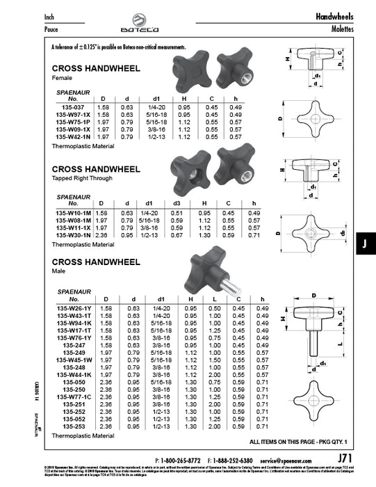 Cross Handwheel, Male Thread 1.58" Width with 1/4"-20 x 0.50" Stud 1.45" Overall Height Thermoplastic, Black
