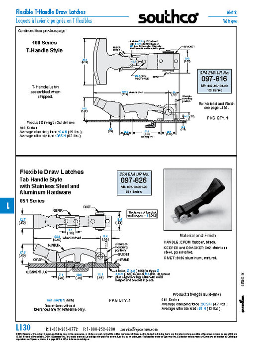 Flexible Draw Latch 100 Series Keeper Style "F" (Assembled) 3.13" x 5.13" EPDM Rubber Handle 302 Stainless Steel Bracket