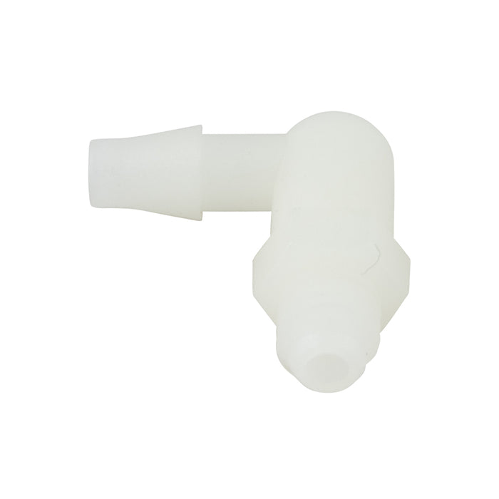 Raccord miniature cannelé à 90 degrés pour tube de 3/16 po de diamètre intérieur (1/8 po-27 NPT) en nylon par Spaenaur Inc.