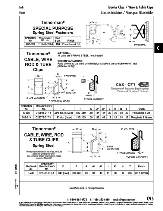 Special Shape Push-On Spring Nut for .183"-.189" Stud DIA Spring Steel, Phosphate & Oil by Spaenaur Inc.
