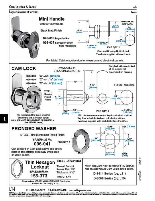 Cam Lock Keyed to Differ 27mm Housing LGTH Steel, Chrome Plated by Spaenaur Inc.