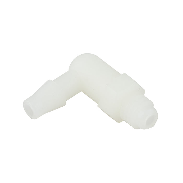 Raccord miniature cannelé à 90 degrés pour tube de 1/4 po de diamètre intérieur (1/8 po-27 NPT) en nylon par Spaenaur Inc.