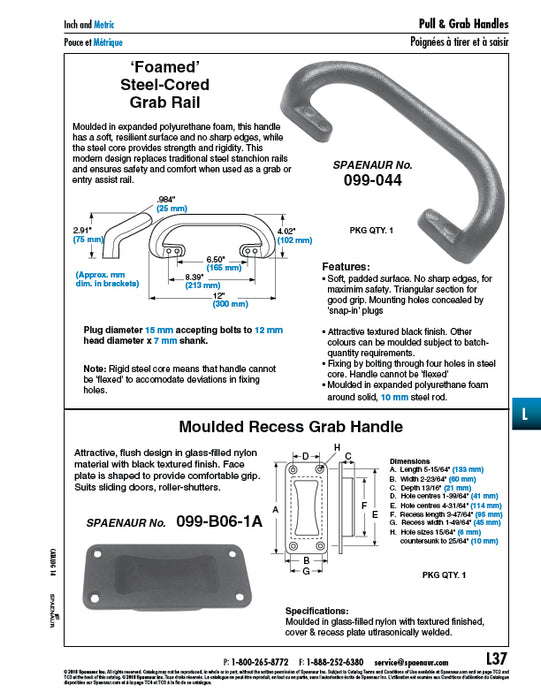 Recess GRab Handle for Inside Release 133mm LG x 60mm Wd Moulded, Black by Spaenaur Inc.