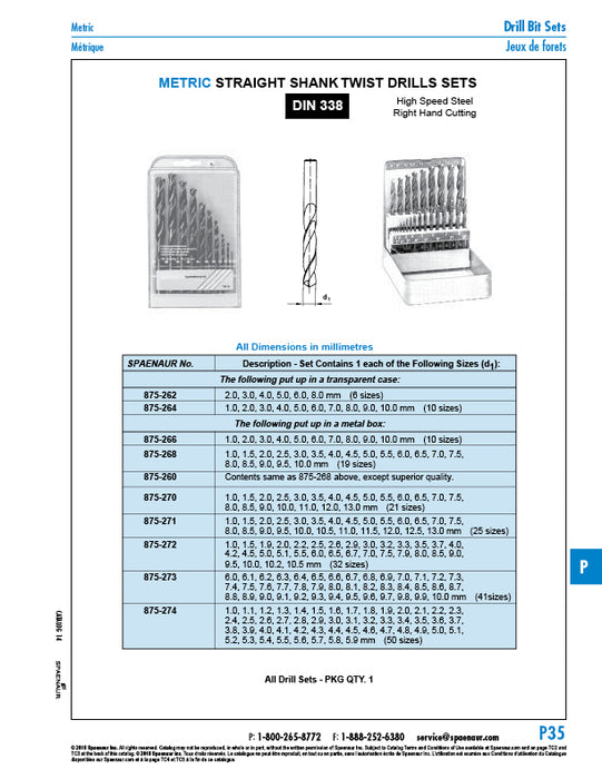 Twist Drill Set, DIN 338RN (19 Pc) 1mm-10mm (0.5mm Increments) Hss-Super, In Metal Case by Spaenaur Inc.
