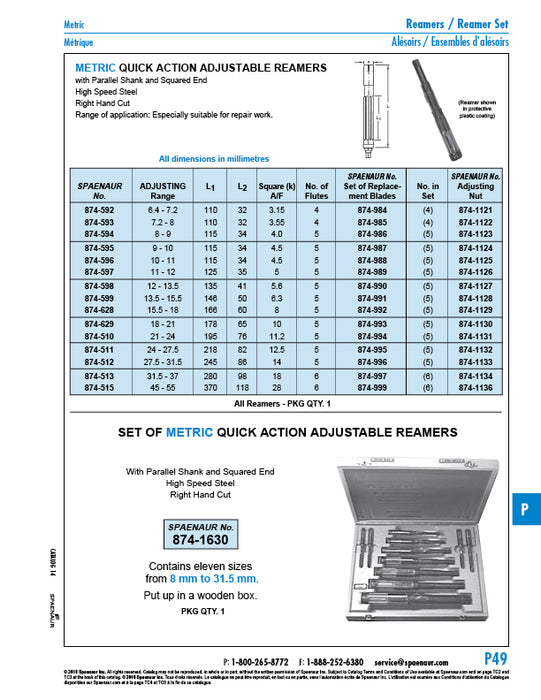 Adjusting Nuts for Quick-Action Adjustable Reamer 7.2 - 8 mm High Speed Steel Plain