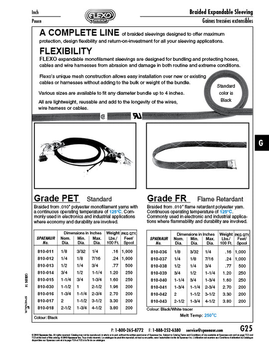"Flexo Pet" Standard Grade Braided Expandable Sleeving 2 1/2" DIA x 200 Ft Rl Polyethylene Terephthlate Black by Flexo™