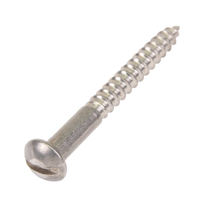 Wood Screw, Round Head, Slotted, #10 x 2-1/2" Length, Stainless Steel, ASME/ANSI B18.6.1 by Spaenaur Inc.