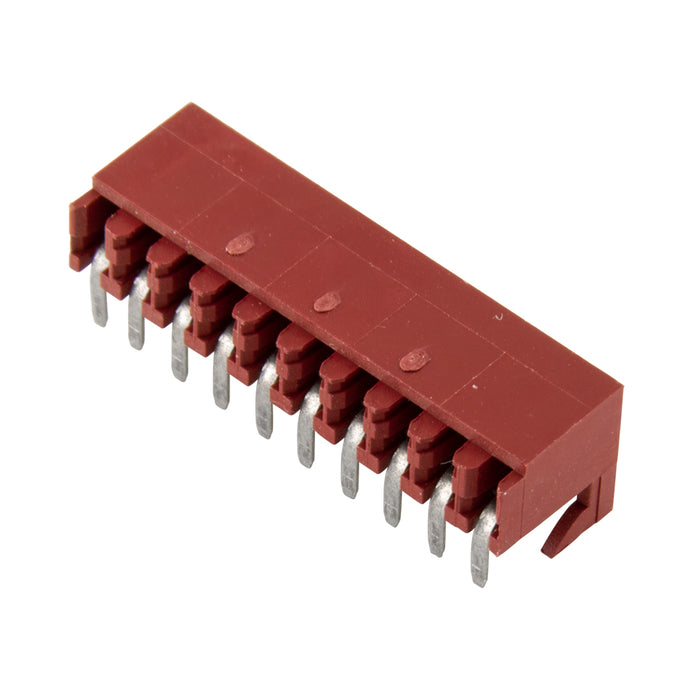 Connecteur pour carte à circuit imprimé Système d'interconnexion Kk Espacement central de 2,54 mm (0,100 po) Série 4455-10Ac Nylon - Rouge Ul 94V-O, broche - laiton étamé, ignifuge par Molex®