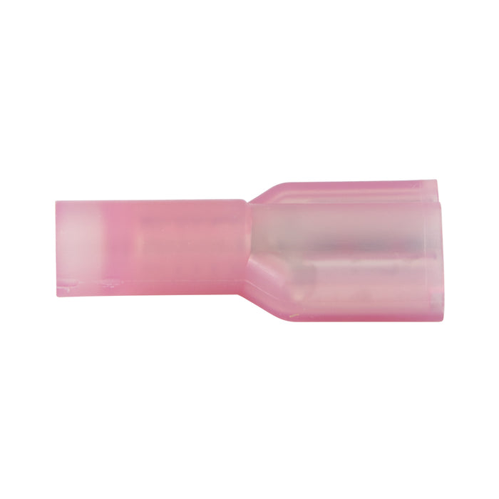 Connecteur femelle, sans soudure, entièrement isolé en nylon, fil 16-14 GA. Compatible avec des lames de 1/4 po. Cuivre électrolytique, plaque d'étain brillante, isolation en plastique bleu.