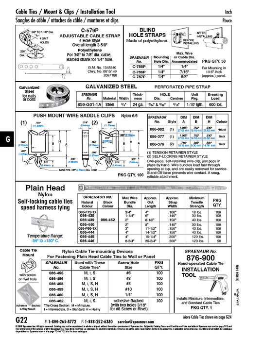 Attache-câble - Robuste, avec tête lisse 3/16 po-8 po x 28 1/4 po L.T.S. Sangle en nylon naturel