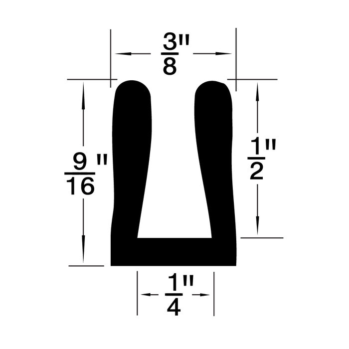 Profilé extrudé en forme de « U » en longueurs de 50 pieds. Santoprene Duro 70+-3 par Spaenaur Inc.