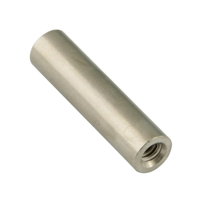 Round Spacer, Tapped, Seamless, #8-32 UNC, 1/4" OD x 1/2" LONG, Brass, Nickel Plated Machined From Brass Rod