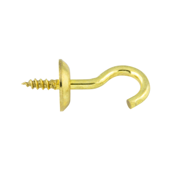 Cup Hook 3/4" x .091" Wire DIA x 1-1/8" O/A LGTH, 1/4" THRD LGTH, 5/16" Opening Solid Brass Plain by Spaenaur Inc.