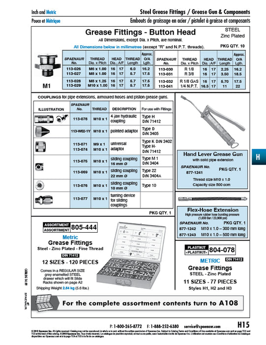 GRease Nipple M8 x 1.0 Steel Zinc Plated Button Head/M1 M8X1