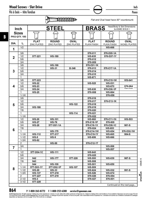 Wood Screw, Round Head, Slotted, #1 x 1-1/2" Length, Brass, ASME/ANSI B18.6.1 by Spaenaur Inc.