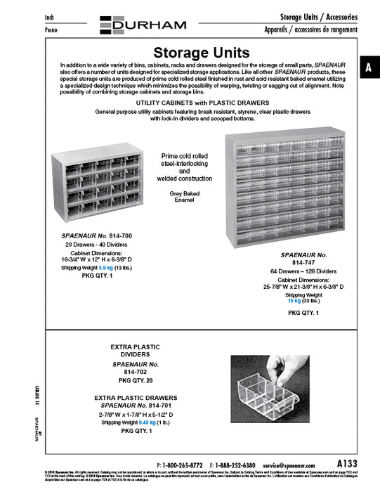 Utility Cabinet with 20 Plastic Drawers & 40 Plastic Dividers 16 3/4" W x 12" H x 6 3/8" D Steel, Gray Baked Enamel