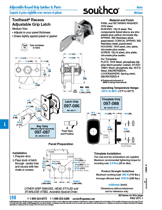 toolhead Recess Key for Use with #44-T Latches, No. 5 Size Recess Steel Zinc Plated