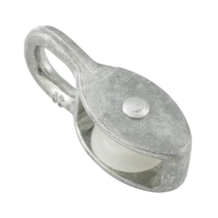 Poulie rigide pour corde en fibre, diamètre du rouleau en nylon 15 mm, diamètre de la corde 5 mm, métal moulé sous pression et zingué par Spaenaur Inc.