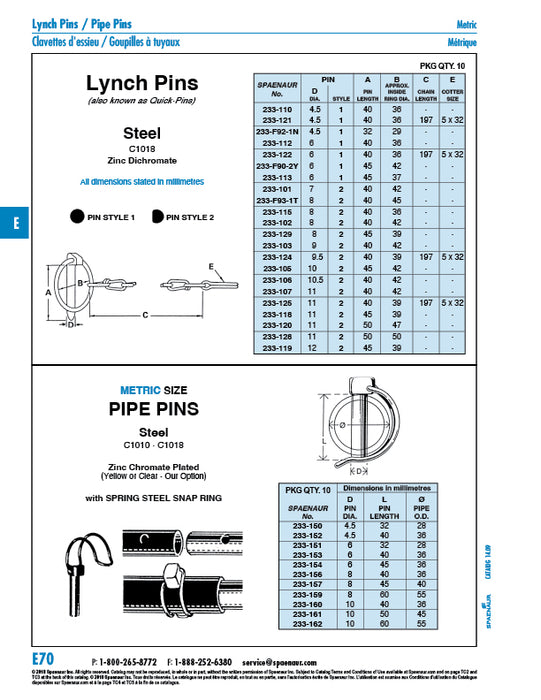 Lynch Pin W/ Spring Steel Snap Ring And Chain & Cotter 9.5mm DIA x 40mm LGTH x 39mm Inside Ring DIA Approx, C-1018 Steel Zinc Chromate Plated ("D" Pin Shape)