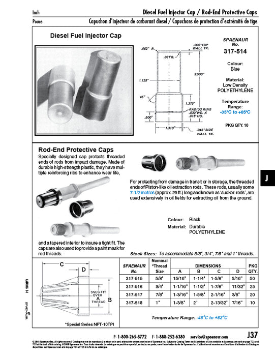 End Protective Cap for Oil Extract Rods for 5/8" -10 N.P.T. Polyethylene (Black)