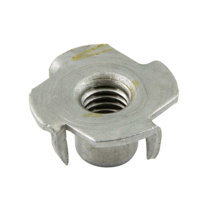Écrou à embout, base ronde 7/8 po de diamètre avec 4 griffes courbées 5/16 po-18 UNC, cylindre 3/8 po de longueur x 0,391/0,386 po de diamètre, acier brut, fabriqué par Spaenaur Inc.