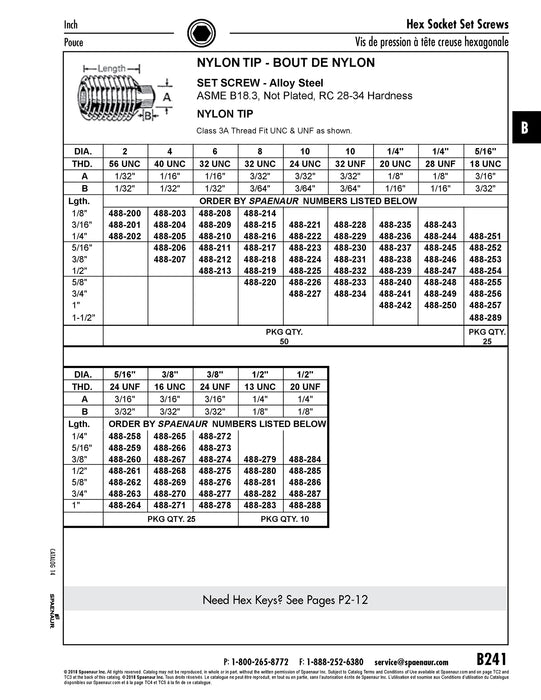Hex Socket Set Screw with Nylon Tip 1/2"-20 UNF x 1/2" Alloy Steel Not Plated