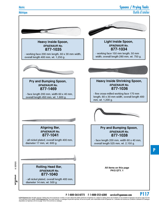 Pry And Bumping Spoon Face Length 200mm, Width 60 x 40mm Steel, Polished