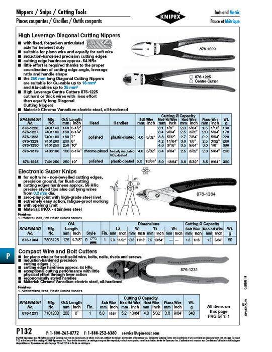 DIAgonal Cutting Nipper, High Leverage 160mm (6-1/4") LGTH Chrome Vanadium Steel,Chrome Plated Head, Insulated Handles Vde-Tested