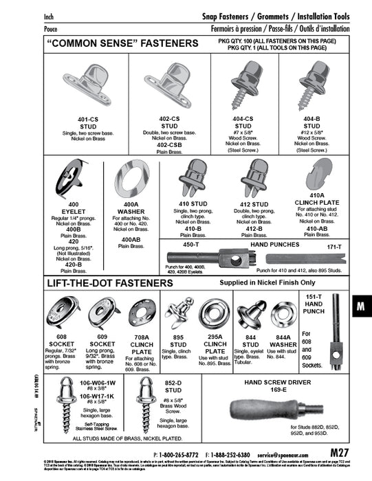 Common Sense Eyelet, 4 Prongs Regular 1/4" Prongs Brass, Nickel Plated by Spaenaur Inc.