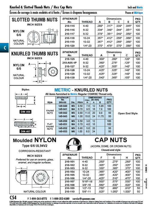 Knurled Thumb Nut #8-32 UNC Nylon 6/6 Natural