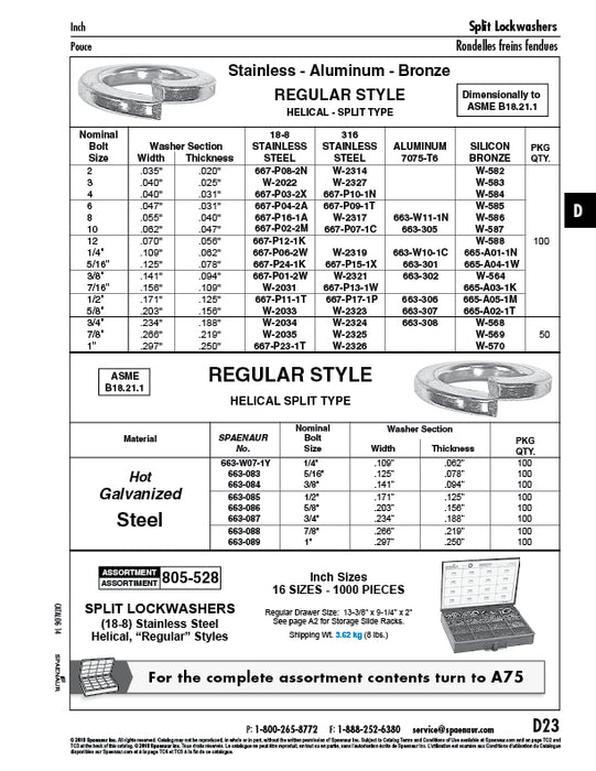 Helical Split Lockwasher, Regular Bolt Size #3(.040" Wide x .031" TH) 316 Stainless Steel Plain ANSI B18.21.1-1972(R1983) by Spaenaur Inc.
