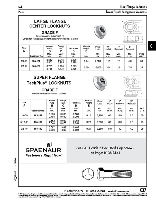 Écrou hexagonal à bride toplock Super Flange 1/4"-20 UNC, diamètre de bride max. 0,906", acier de qualité F, zingué et ciré par TechPlus®