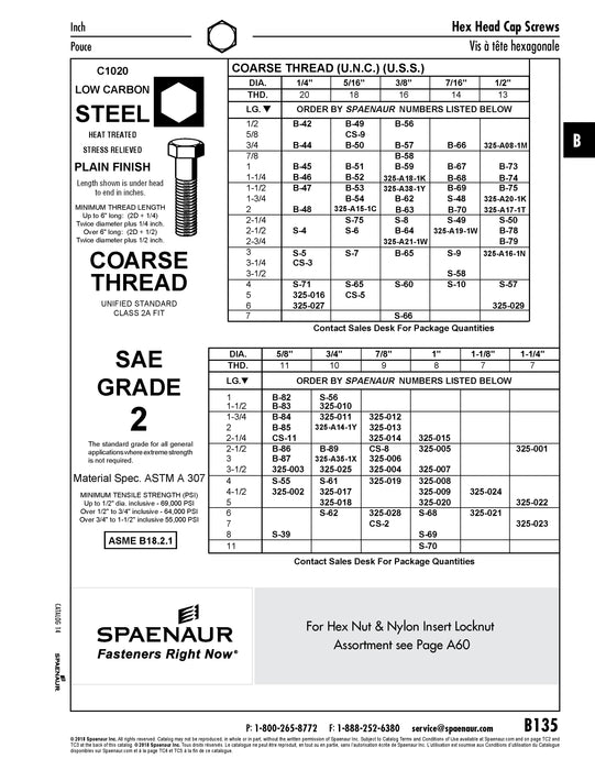 Vis à tête hexagonale Sae 5/16"-18 UNC x 2 1/2" GR 2 Acier à faible teneur en carbone Finition lisse ANSI B18.2.1-1965