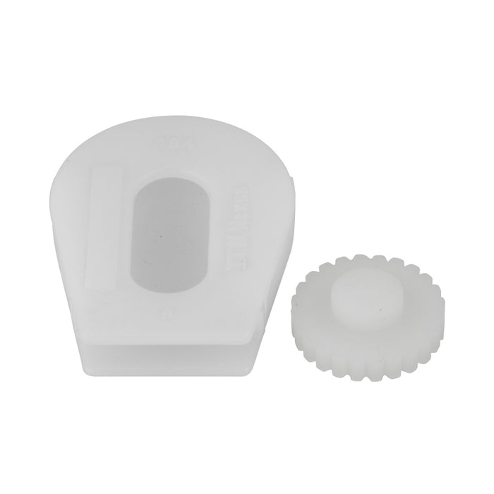 Cord Buckle (2 Parts - Holder & Locking Wheel) for 3mm-4mm Cord Delrin 500 Plastic White by Spaenaur Inc.