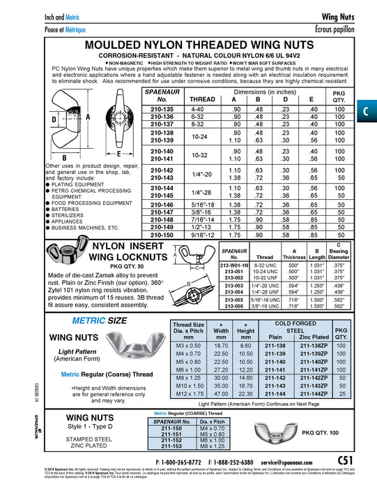 Wing Nut 1/4" - 28 UNF Nylon 6/6 Natural