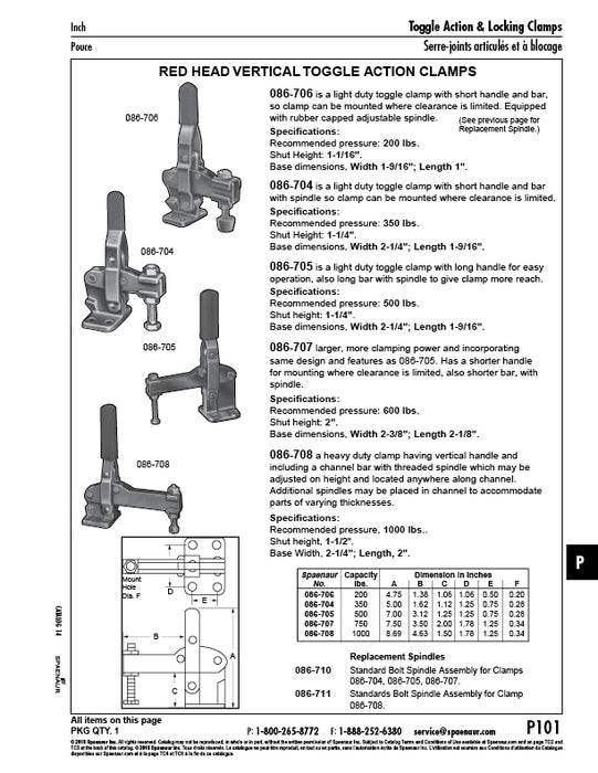 Pince à levier vertical à tête rouge, longueur totale 8,69 po, capacité 1 000 lb, base en fonte malléable, finition zinguée (option du fabricant) par Spaenaur Inc.