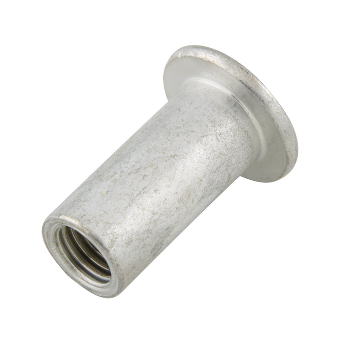 Flat HD Rivet Nut Open End Keyless #10-32 UNF x 0.130-0.180" Grip Steel Cad Plated