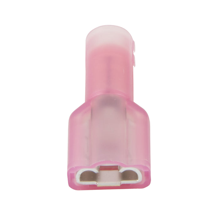 Connecteur femelle, sans soudure, entièrement isolé en nylon, fil 16-14 GA. Compatible avec des lames de 1/4 po. Cuivre électrolytique, plaque d'étain brillante, isolation en plastique bleu.