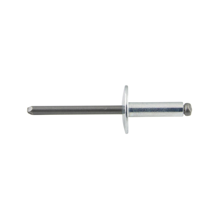 Pop Rivet Large Flange HD, Open End 3/16" x .690" LG (.376"-.500" Grip) Steel Zinc Plated