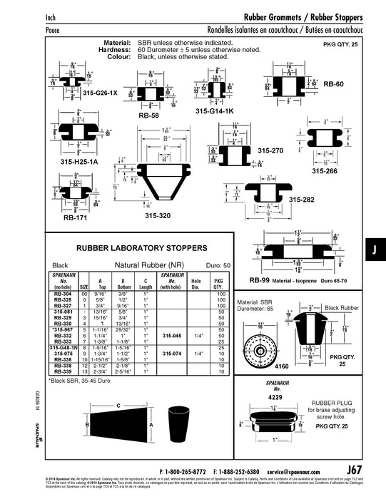 Diaphragm Rubber Grommet, 1/4" ID x 3/32" Groove Width x 13/32" Groove Dia. x 3/8" O/A Thickness, SBR