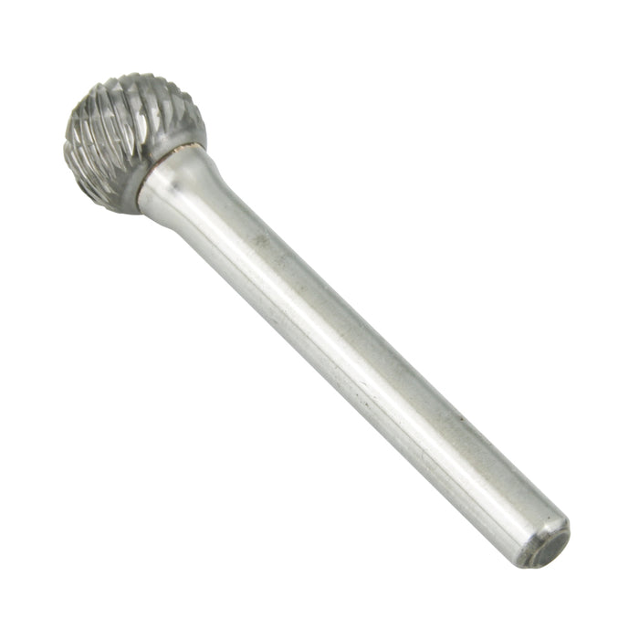 Carbide Burr, Double Cut Ball Shape 1/2" DIA x 7/16" LGTH x 1/4" Shank Hardened Steel Shank, Tungsten Carbide Tip by Spaenaur Inc.