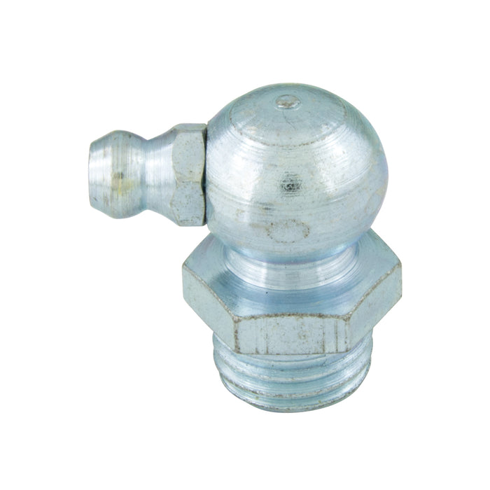 Raccord métrique pour graisse M10 x pas de 1,00 mm, angle court à 90 degrés (11 mm A/F x 18 mm O/A LGTH) Acier zingué 90 degrés/H3 M10X1