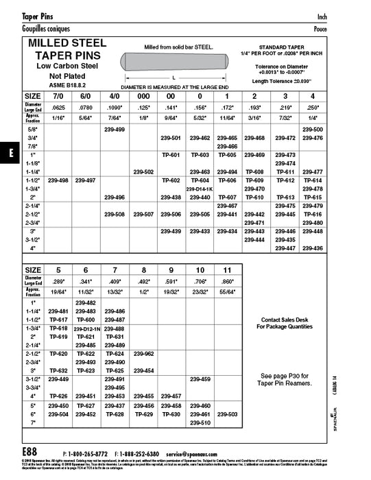 Taper Pin, Standard 1/4"/FT Taper #5 x 2 1/2" LGTH Milled Steel Plain by Spaenaur Inc.