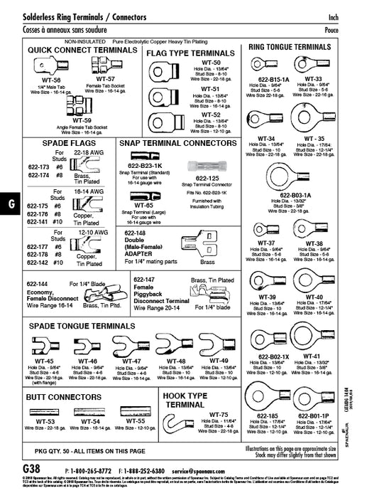 Copper Alloy Ring tongue Terminal, Wire Size 22-18 GA., Non-Insulated Hole DIA 9/64, Stud Size 5-6 Copper Alloy Chromate Plated
