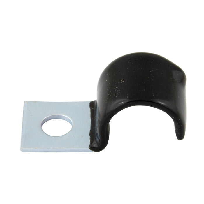 "Half" Clip, Cushioned 3/4" Clamp DIA, 9/32" Hole DIA, .875" C to C, Steel Zinc W/Clear Chromate, Black Vinyl Cushion by Spaenaur Inc.